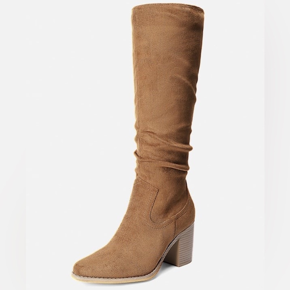 NWT/NWB Dream Pairs c/o JustFab Faux Suede Snip Riding Boot in Camel, Sz. 8